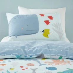 The Edited Life Protect our Seas Blue 100% Organic Cotton Duvet Cover and Pillowcase Set Boho, Patterned, Light Blue -Eve Home And Furniture Shop 1000182138 alt02