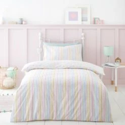 Dunelm Seersucker Hearts Reversible Duvet Cover and Pillowcase Set Duvet Cover Sets, MultiColoured, Polycotton 9 Dunelm Seersucker Hearts Reversible Duvet Cover and Pillowcase Set Duvet Cover Sets, MultiColoured, Polycotton -Eve Home And Furniture Shop 1000182139 alt01