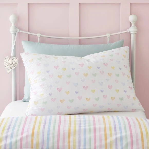 Dunelm Seersucker Hearts Reversible Duvet Cover and Pillowcase Set Duvet Cover Sets, MultiColoured, Polycotton 4 Dunelm Seersucker Hearts Reversible Duvet Cover and Pillowcase Set Duvet Cover Sets, MultiColoured, Polycotton - Image 4