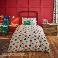 Harry Potter Slytherin House Reversible Duvet Cover and Pillowcase Set Patterned, Dark Green, Polycotton -Eve Home And Furniture Shop 1000182147 alt01