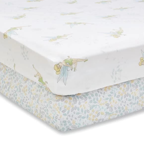 Disney Tinkerbell 100% Cotton Pack of 2 Fitted Sheets MultiColoured, 14cm, Patterned 2 Disney Tinkerbell 100% Cotton Pack of 2 Fitted Sheets MultiColoured, 14cm, Patterned - Image 2