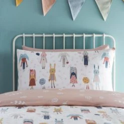 Dunelm Fashion Bunnies Pink 100% Cotton Reversible Duvet Cover and Pillowcase Set Printed, Animals, Duvet Cover Sets -Eve Home And Furniture Shop 1000186783 alt03