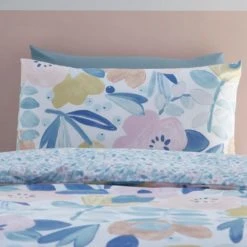 Dunelm Naive Floral Blue 100% Cotton Reversible Duvet Cover and Pillowcase Set Printed, Duvet Cover Sets -Eve Home And Furniture Shop 1000186786 alt02