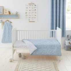 Dunelm Set of 2 Doodle Dino Blue 100% Cotton Fitted Sheets Light Blue, Dinosaur, 15cm -Eve Home And Furniture Shop 1000186790 alt02