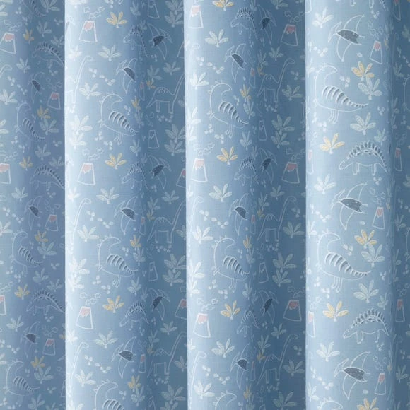 Dunelm Doodle Dino Blue Blackout Eyelet Curtains Light Blue, Dinosaur, Patterned 4 Dunelm Doodle Dino Blue Blackout Eyelet Curtains Light Blue, Dinosaur, Patterned - Image 4