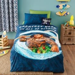 Disney Moana Maui 100% Cotton Reversible Duvet Cover and Pillowcase Set Patterned, Duvet Cover Sets, MultiColoured -Eve Home And Furniture Shop 1000186811 alt01