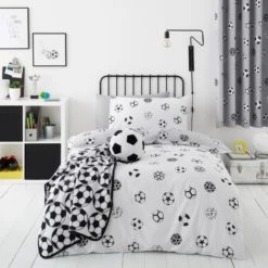 Dunelm Football Grey and White Reversible Duvet Cover and Pillowcase Set Polycotton, Patterned, Duvet Cover Sets -Eve Home And Furniture Shop 1000186816 alt01