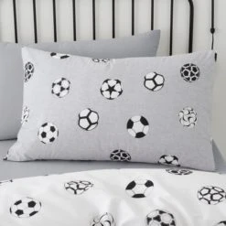 Dunelm Football Grey and White Reversible Duvet Cover and Pillowcase Set Polycotton, Patterned, Duvet Cover Sets -Eve Home And Furniture Shop 1000186816 alt04