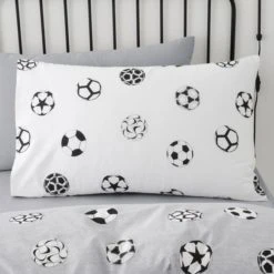 Dunelm Football Grey and White Reversible Duvet Cover and Pillowcase Set Polycotton, Patterned, Duvet Cover Sets -Eve Home And Furniture Shop 1000186816 alt05