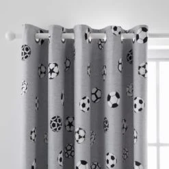 Dunelm Football Grey and White Blackout Eyelet Curtains MultiColoured, Polycotton, Patterned 7 Dunelm Football Grey and White Blackout Eyelet Curtains MultiColoured, Polycotton, Patterned -Eve Home And Furniture Shop 1000186817 alt01