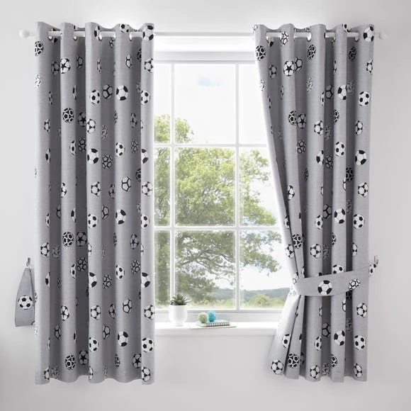 Dunelm Football Grey and White Blackout Eyelet Curtains MultiColoured, Polycotton, Patterned 2 Dunelm Football Grey and White Blackout Eyelet Curtains MultiColoured, Polycotton, Patterned - Image 2