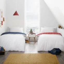 Dunelm Twin Pack Checked 100% Cotton Reversible Duvet Cover and Pillowcase Set MultiColoured, Duvet Cover Sets -Eve Home And Furniture Shop 1000186818 alt01