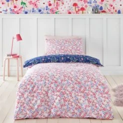 Dunelm Fairies Blue and Pink 100% Cotton Reversible Duvet Cover and Pillowcase Set Duvet Cover Sets, MultiColoured -Eve Home And Furniture Shop 1000186822 alt01