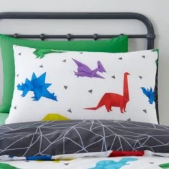 Dunelm Origami Dino 100% Cotton Reversible Duvet Cover and Pillowcase Set Patterned, Dinosaur, Duvet Cover Sets -Eve Home And Furniture Shop 1000186823 alt02