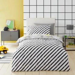 Dunelm Construction Grey 100% Cotton Reversible Duvet Cover and Pillowcase Set Duvet Cover Sets, Patterned, Light Grey -Eve Home And Furniture Shop 1000186824 alt01
