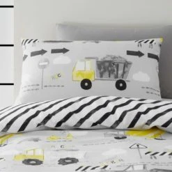 Dunelm Construction Grey 100% Cotton Reversible Duvet Cover and Pillowcase Set Duvet Cover Sets, Patterned, Light Grey -Eve Home And Furniture Shop 1000186824 alt02