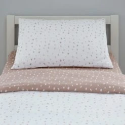 Dunelm Pink Spotted 100% Jersey Cotton Reversible Cot Bed / Toddler Duvet Cover and Pillowcase Set Light Pink, Duvet Cover Sets -Eve Home And Furniture Shop 1000186827 alt03
