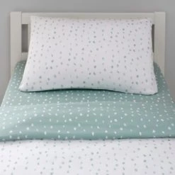 Dunelm Soft Fern Spotted 100% Jersey Cotton Reversible Cot Bed / Toddler Duvet Cover and Pillowcase Set Fern (Green), Duvet Cover Sets -Eve Home And Furniture Shop 1000186828 alt03