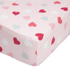 Dunelm Loveable Hearts 25cm Fitted Sheet Fitted Sheets, Polycotton, Pink