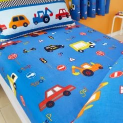 Dunelm Transport Blue Fitted Sheet Fitted Sheets, Polycotton, Patterned