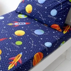 Dunelm Space Navy Fitted Sheet Navy (Blue), Polycotton, Patterned