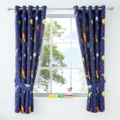 Dunelm Space Navy Blackout Eyelet Kids Curtains Eyelet Curtains, Navy (Blue), Polycotton