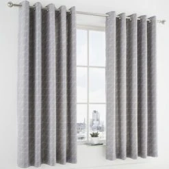 Dunelm Geo Grey Blackout Eyelet Curtains Patterned