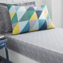 Dunelm Geo Grey Fitted Sheet Polycotton, Fitted Sheets, 25cm