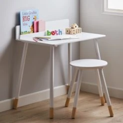 Dunelm Kids White Desk and Stool Natural History Museum Modern Skandi, Wood, Kids Tables