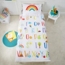Dunelm Rainbow 100% Cotton Cot Bed Duvet Cover and Pillowcase Set Reversible, Duvet Cover Sets, Patterned