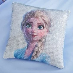 Disney Frozen 2 Anna and Elsa Alternating Image Sequin Cushion Polyester, Kids Cushion, Patterned