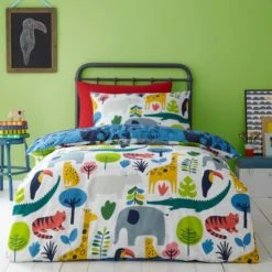 Elements Jungle 100% Cotton Reversible Duvet Cover and Pillowcase Set Duvet Cover Sets, MultiColoured, Patterned