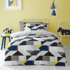 Dunelm Graphic Geo 100% Cotton Duvet Cover and Pillowcase Set Duvet Cover Sets, Geometric, Grey