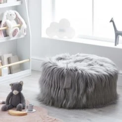 Dunelm Kids Skylar Grey Mongolian Faux Fur Lounger Acrylic, Beanbags