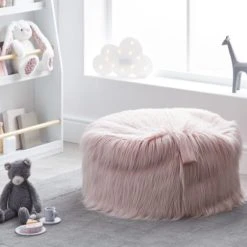 Dunelm Kids Skylar Blush Mongolian Faux Fur Lounger Acrylic, Blush (Pink), Beanbags