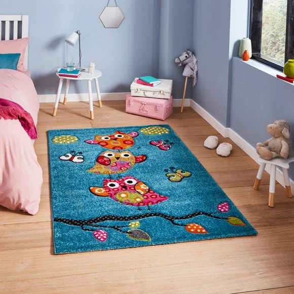 Dunelm Blue Owls Rug Polyester, Animals, Rugs 1 Dunelm Blue Owls Rug Polyester, Animals, Rugs