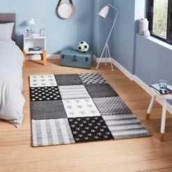 Dunelm Grey Stars and Stripes Rug Rugs, Patterned, Polyester