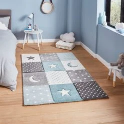 Dunelm Blue Moons and Stars Dot Rug Polyester, Rugs, Patterned