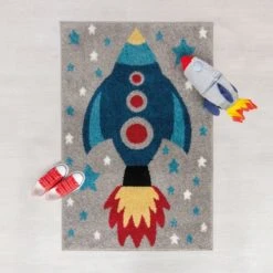 Dunelm Space Rocket Rug Polypropylene, Patterned, Rugs