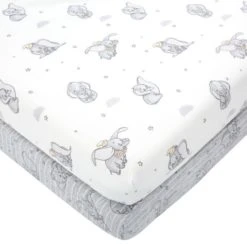 Disney Dumbo 100% Cotton Pack of 2 Fitted Sheets Grey, Printed