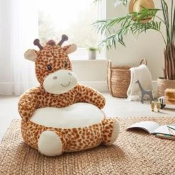 Dunelm Giraffe Sitting Plush Kids Cushion, Polyester, Patterned