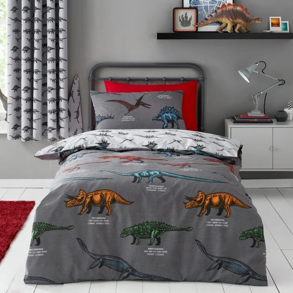 Dunelm Dinosaur Friends Grey 100% Cotton Duvet Cover and Pillowcase Set Reversible, Duvet Cover Sets, Printed 1 Dunelm Dinosaur Friends Grey 100% Cotton Duvet Cover and Pillowcase Set Reversible, Duvet Cover Sets, Printed