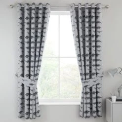 Dunelm Dinosaur Friends Grey 100% Cotton Blackout Eyelet Curtains Printed