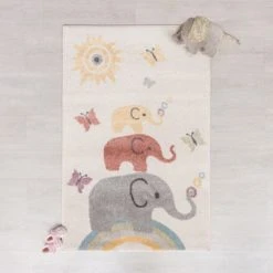 Dunelm Multicoloured Elephants Rug Kids, Rugs, Polypropylene