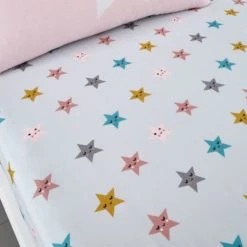 Cosatto Happy Stars 100% Cotton Fitted Sheet Twin Pack Fitted Sheets, Kids, Pink