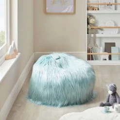 Dunelm Kids Skylar Pale Blue Mongolian Faux Fur Lounger Beanbags, Acrylic