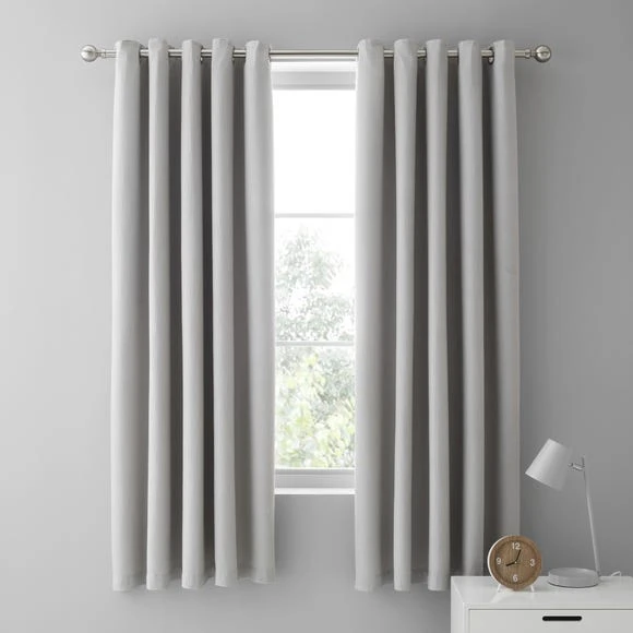 30713955.jpg Dunelm Mini Waffle Grey Blackout Eyelet Curtains Plain, Light Grey, Cotton -Eve Home And Furniture Shop 30713955