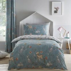Dunelm Woodlands 100% Cotton Reversible Single Duvet Cover and Pillowcase Set Duvet Cover Sets, Leaf