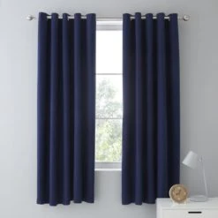 Dunelm Mini Waffle Sailor Blue Blackout Eyelet Curtains Plain, Cotton, Light Blue