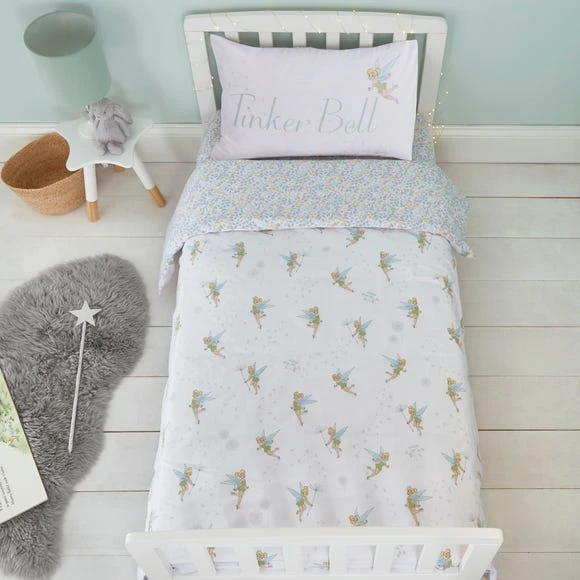 Disney Tinkerbell White Reversible 100% Cotton Cot Bed / Toddler Duvet Cover and Pillowcase Set Duvet Cover Sets, Patterned 1 Disney Tinkerbell White Reversible 100% Cotton Cot Bed / Toddler Duvet Cover and Pillowcase Set Duvet Cover Sets, Patterned